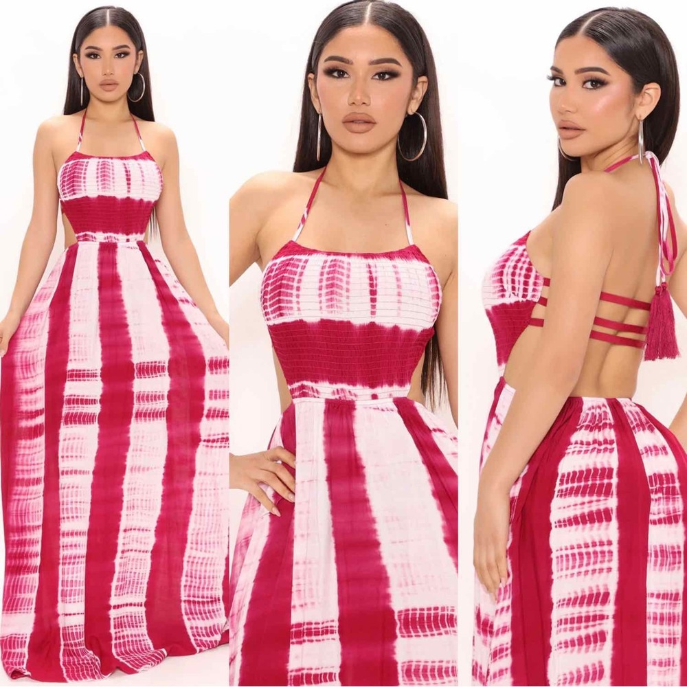 💥 NEW | Magenta / Dark Pink and White Toe Dye Maxi Dress